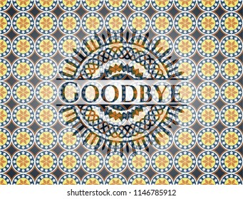 Goodbye arabic style badge. Arabesque decoration.