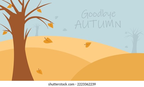 Adiós fondo otoñal. El viento sopla. Ilustración de árboles con hojas caídas. Plantilla de banner para el final de la temporada. 