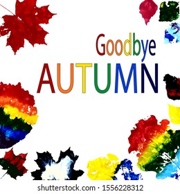 goodbye autumn banner, color print of autumn leaves

