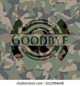 Goodbye camouflaged emblem. Vector Illustration. Detailed.