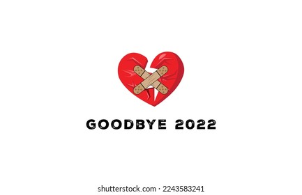 Goodbye ending year 2022 attach with heart minimal logo design 