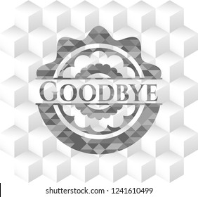 Goodbye grey emblem. Vintage with geometric cube white background