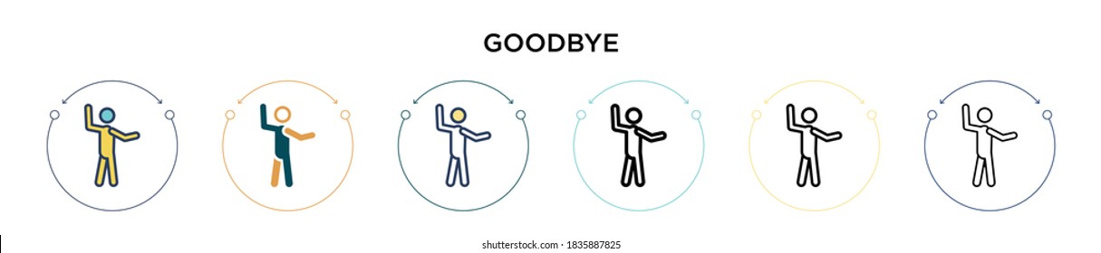 Goodbye icon in filled, thin line, outline and stroke style. Vector illustration of two colored and black goodbye vector icons designs can be used for mobile, ui, web