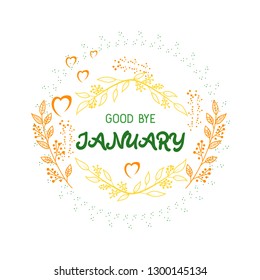 goodbye january spring text sign with frame, vector illustration
