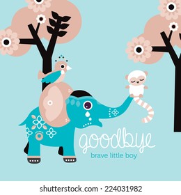 Goodbye little boy condolences after death baby son postcard cover design in vector
