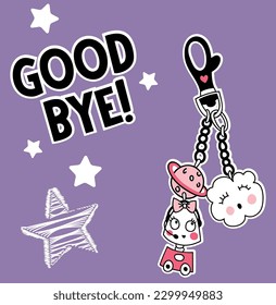 goodbye purple pink vector print keychain