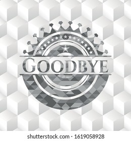 Goodbye retro style grey emblem with geometric cube white background