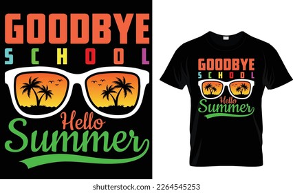 Goodbye school hello summer t-shirt design template