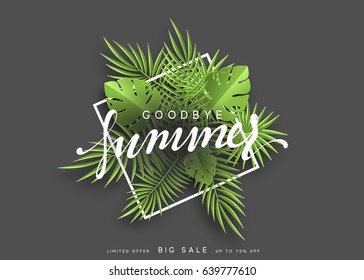 Goodbye Summer banner tropical background. Summer season vector illustration