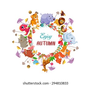 Goodbye summer. Hello autumn with animals ground round background