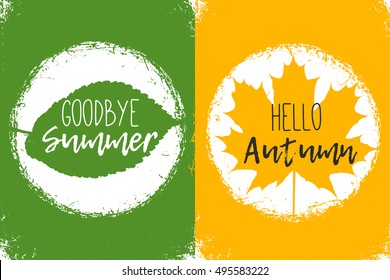 Goodbye summer. Hello autumn. Green  and Yellow colors. Maple fall leave