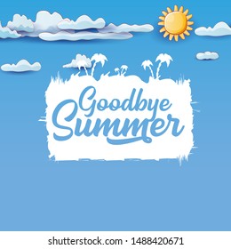 goodbye summer vector concept background with paper clouds and sun in blue sky