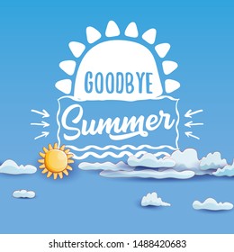 goodbye summer vector concept background with paper clouds and sun in blue sky