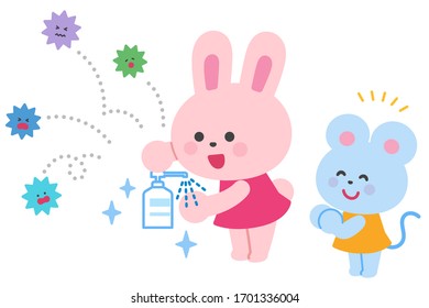 Goodbye to the virus,
Rabbit disinfecting hands