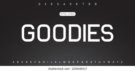 GOODIES Modern abstract digital tech font. Logo creative font, type, technology, movie, digital, music, movie. Fonts and illustration in vector format.