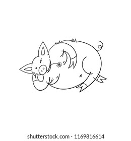 Good-natured pig. Pig is the symbol of the year. Cartoon character children's illustration.