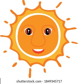 A good-natured yellow sun in a children's style with eyes and a snow-white smile.