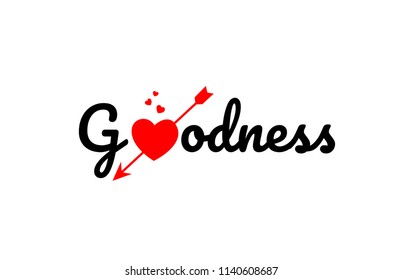 goodness word text with red broken heart with arrow concept, suitable for logo or typography design