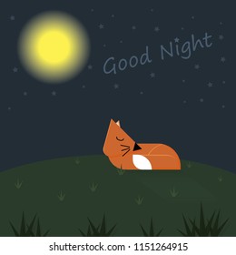 Goodnight Card Sleeping Red Fox Under Stock Vector (Royalty Free ...