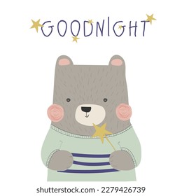 goodnight illustration teddy bear artwork for kids and baby tee