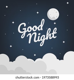 Goodnight Writing With Moon And Clouds And Dark Background