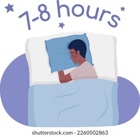 Ilustración aislada del vector 2D de sueño de buena calidad. Hombre abrazando personaje plano de almohada suave en el fondo de la caricatura. Colorida escena editable para móviles, sitio web, presentación. Comfortaa Fuente negrita utilizada