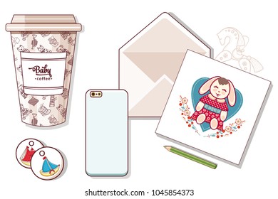 The goods for the baby. Stationery and toys for children