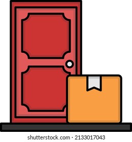 Goods delivering to your doorstep Concept, Cardboard with Door vector color icon design, Retail Food delivery service symbol, Touch less Meal Courier Sign, Grocery pickup stock illustration