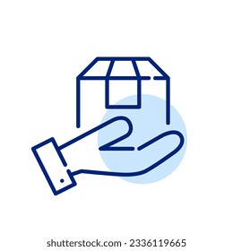 Warenlieferung. Kiste in der Hand. Pixel-perfektes Symbol