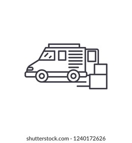Goods delivery line icon concept. Goods delivery vector linear illustration, symbol, sign
