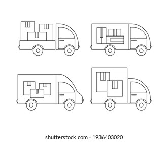 Warenlieferung. Set von verschiedenen Lastkraftwagen. Bildberührung. Design-Element. Vektorbild.