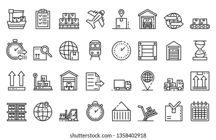 Goods export icons set. Outline set of goods export vector icons for web design isolated on white background