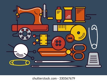 Goods for a hobby and needlework. Hand-made article, decoratively applied creativity. Old mechanism, retro style.