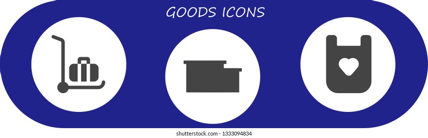 goods icon set. 3 filled goods icons.  Collection Of - Delivery cart, Warehouse, Bib