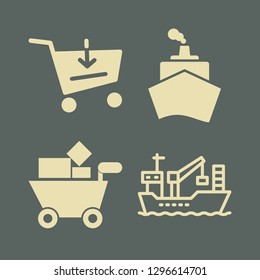 goods icon set with ship, purchase cart and shopping cart vector illustration