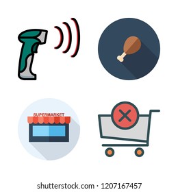 goods icon set. vector set about supermarket, supermarkets, shopping cart and barcode scanner icons set.
