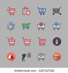 goods icon set. vector set about barcode scanner, shopping cart, supermarkets and supermarket icons set.