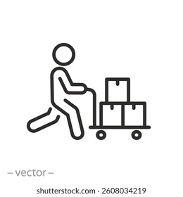goods icon, trolley with boxes, package dolly, thin line symbol on white background - editable stroke vector illustration eps10