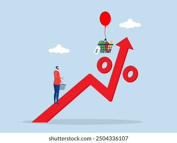 Goods Inflation, businessman analysis with Rising food price crisis, Prices of commodities and consumer goods rose due to rising inflation concept.  impact on economic growth vector illustration