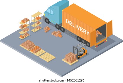 Goods Loading Conceptual Isometric Illustration Vector