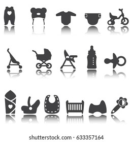 Goods for newborns icons. Vector signs. Shop for children.