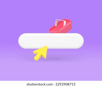 Goods online shopping internet search browser field window arrow cursor 3d icon realistic vector illustration. Cyberspace marketplace e commerce business retail order find virtual market supermarket