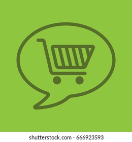 Goods order color linear icon. Chat box with shopping cart inside. Thin line outline symbols on color background. Vector illustration