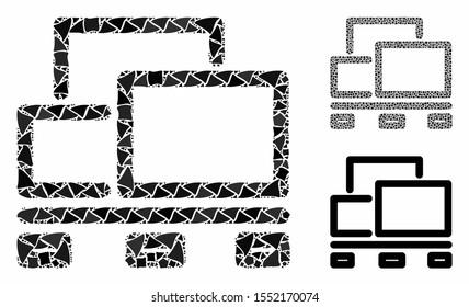 Goods pallet mosaic of inequal elements in various sizes and color tones, based on goods pallet icon. Vector inequal elements are organized into collage.