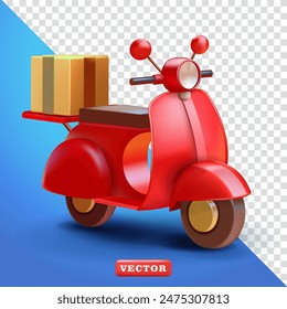 Goods parcel delivery scooter, 3d vector. Suitable for business and element design