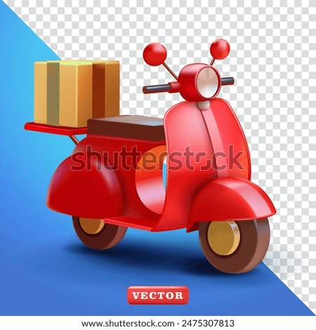Goods parcel delivery scooter, 3d vector. Suitable for business and element design