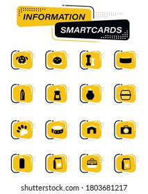 Goods for pets color vector icons on information smart cards for user interface design