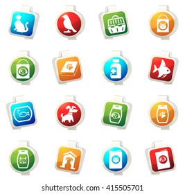Goods for pets stickers label icon set for web sites
