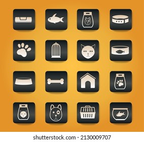 goods for pets symbols on black buttons on yellow background