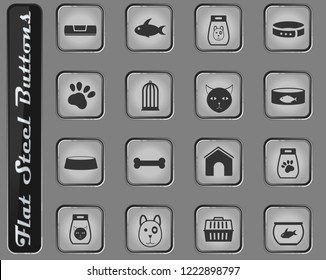 goods for pets vector web icons on the flat steel buttons